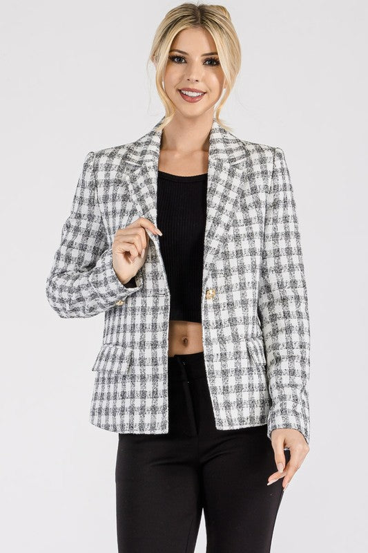 7049-Plaid Pattern Casual Jacket